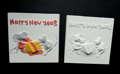 Мини-панно из гипса "Мышиный новый год", размер 10х10 см - фото 4601