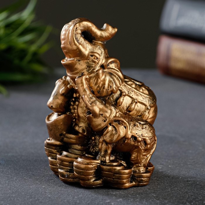 Фигура "Слон на деньгах" состаренное золото - фото 95024